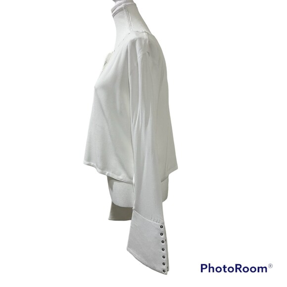 Lulus Womens White Tie Front Cropped Textured Top Studded Bell Sleeve Size Large - Picture 3 of 12